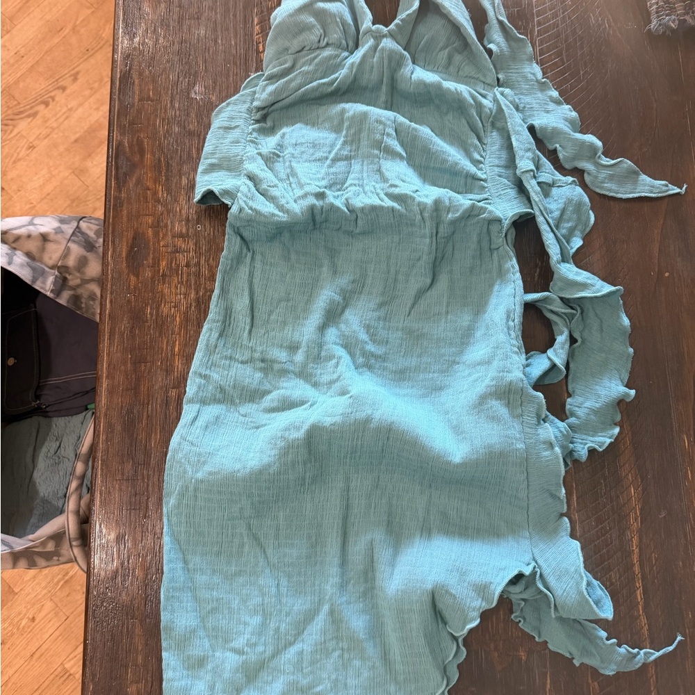 Free People Seafoam Blue Crinkle Midi Dress